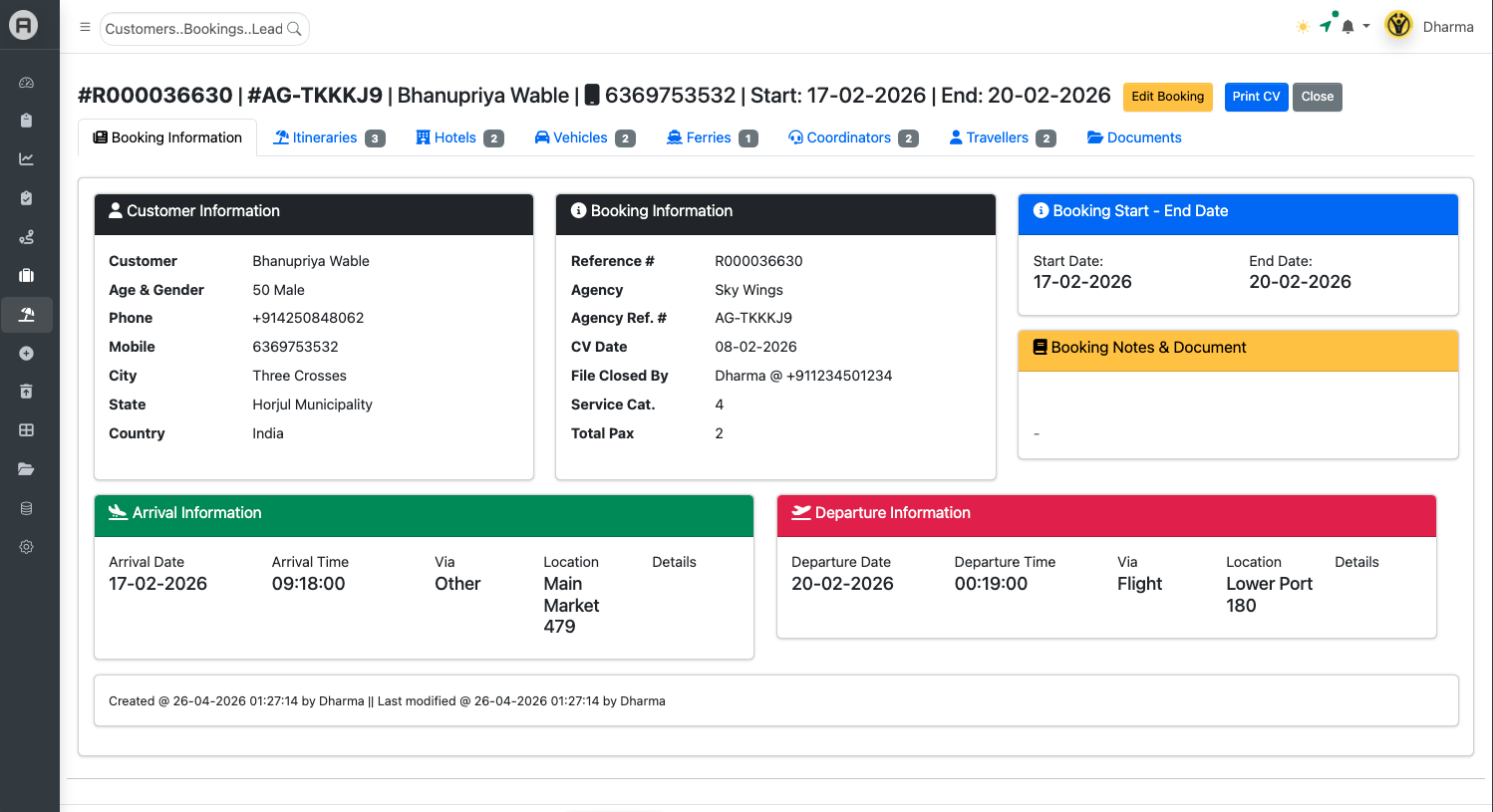 Jaabo CRM Master Booking Record View